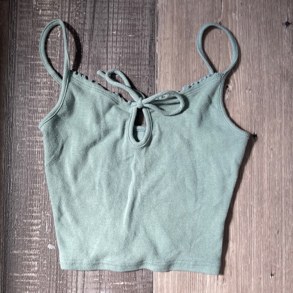 Sage Green Tie Front Cropped Tank